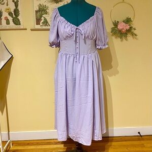 SHEIN Light Purple Midi Dress with Puff Sleeves